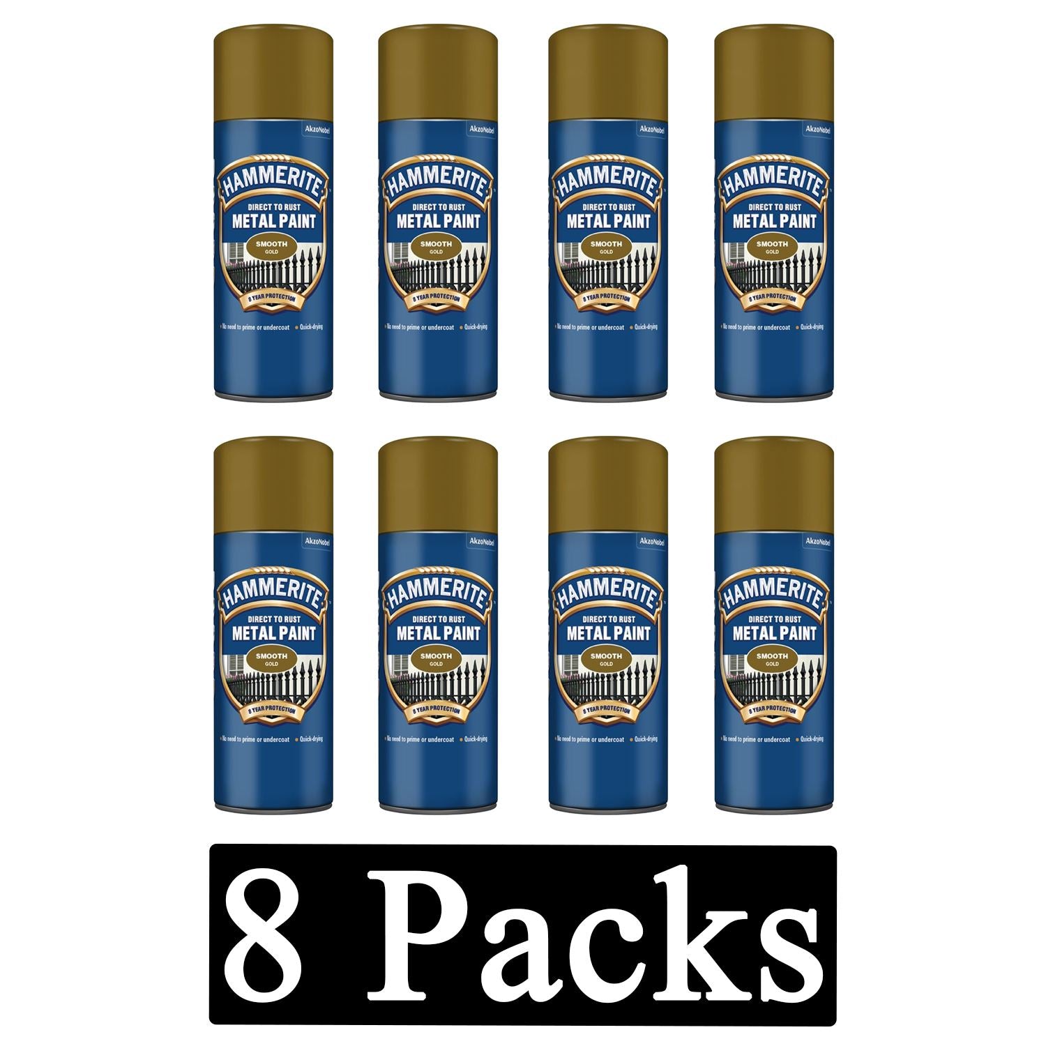 8X Hammerite Smooth Gold Spray Paint 400ml Spray Paint