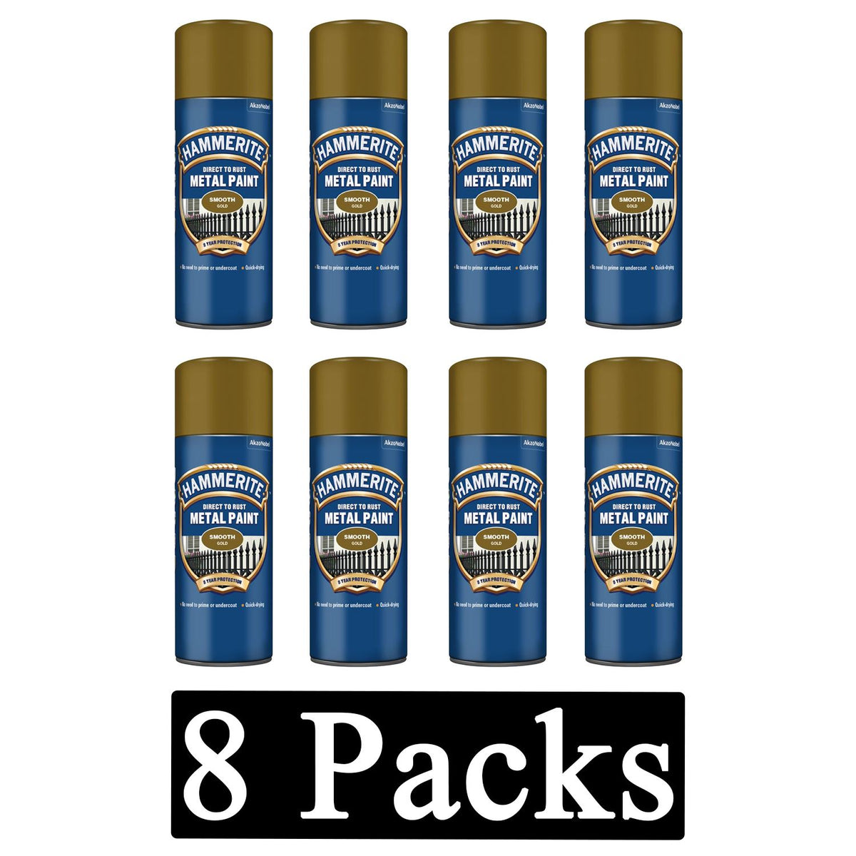 8X Hammerite Smooth Gold Spray Paint 400ml Spray Paint