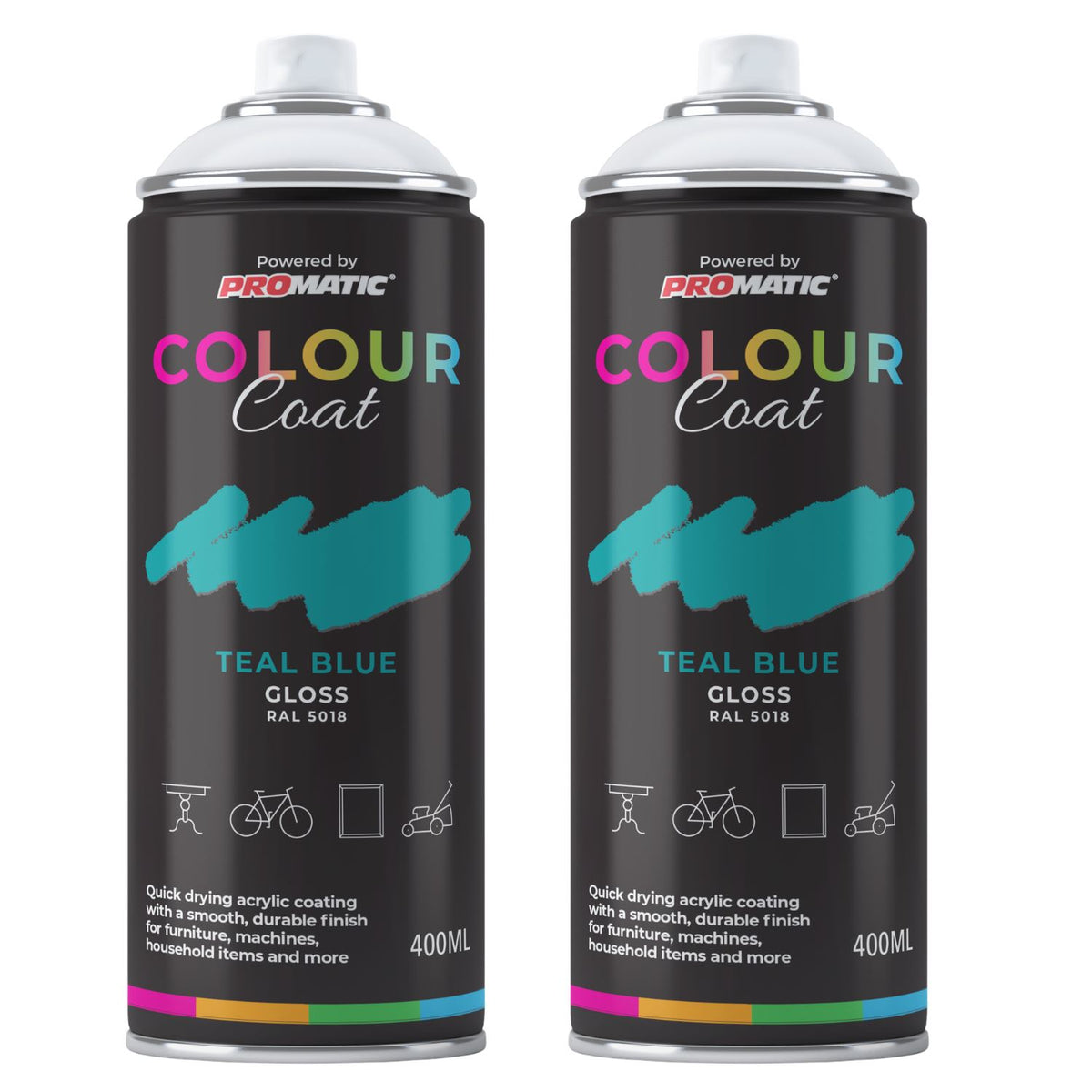 2X Teal Blue RAL 5018 Gloss Spray Paint 400ml