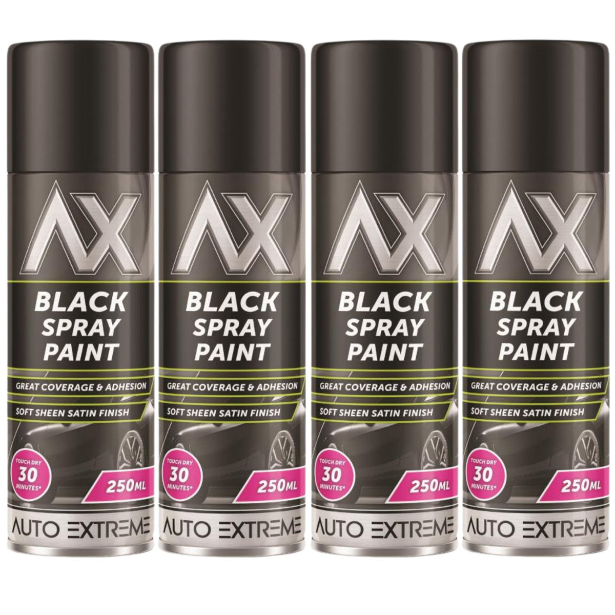 4X Auto Extreme Black Satin Spray Paint 250ml