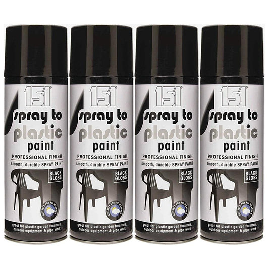 4X - 151 SPRAY TO PLASTIC PAINT BLACK GLOSS 400ML