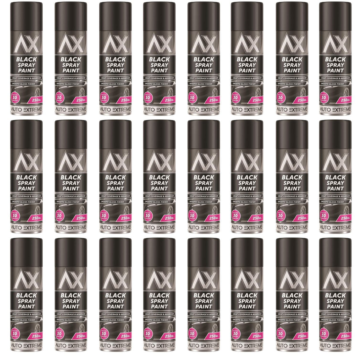 24X - Auto Extreme Black Gloss Spray Paint 250ml