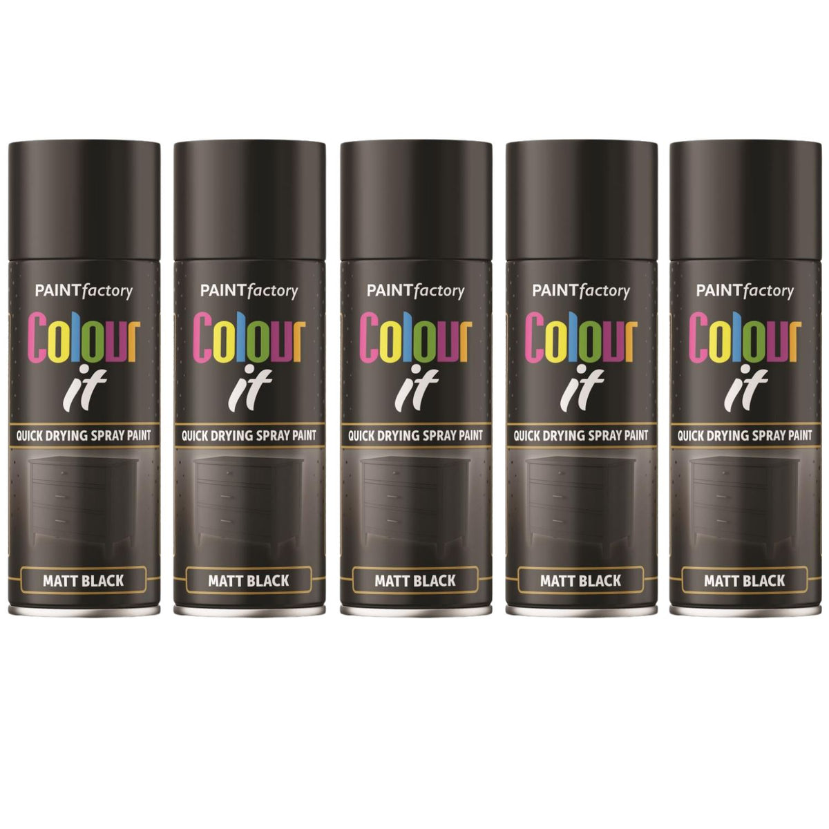 5X Paint Factory Black Matt Spray Paint 400ml