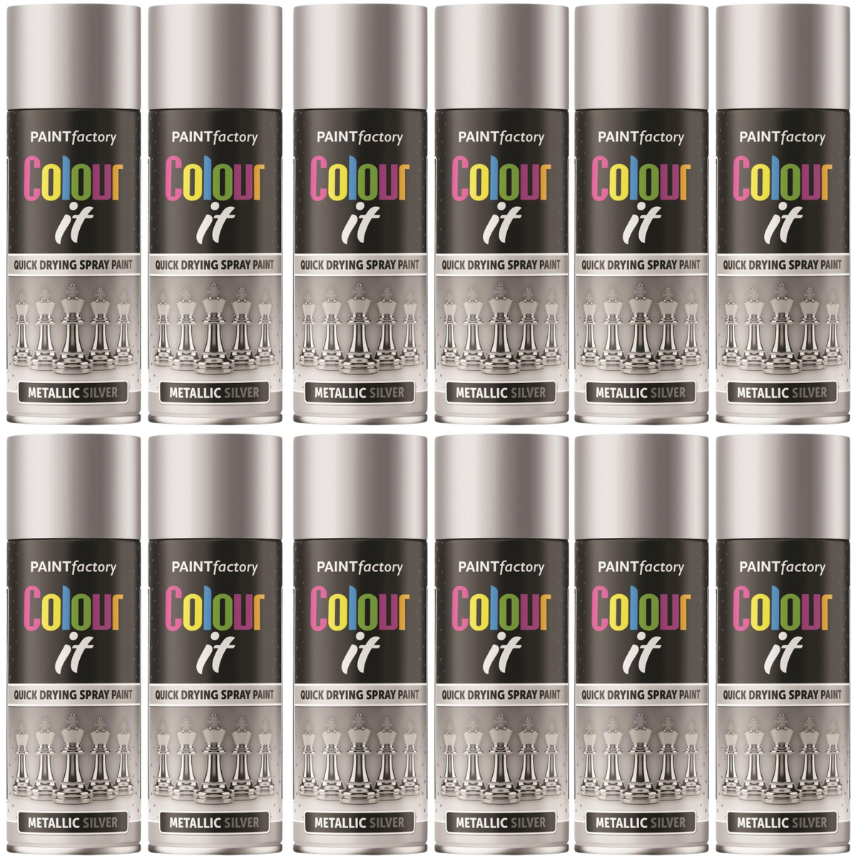 12X Paint Factory Silver Metallic Spray Paint 400ml