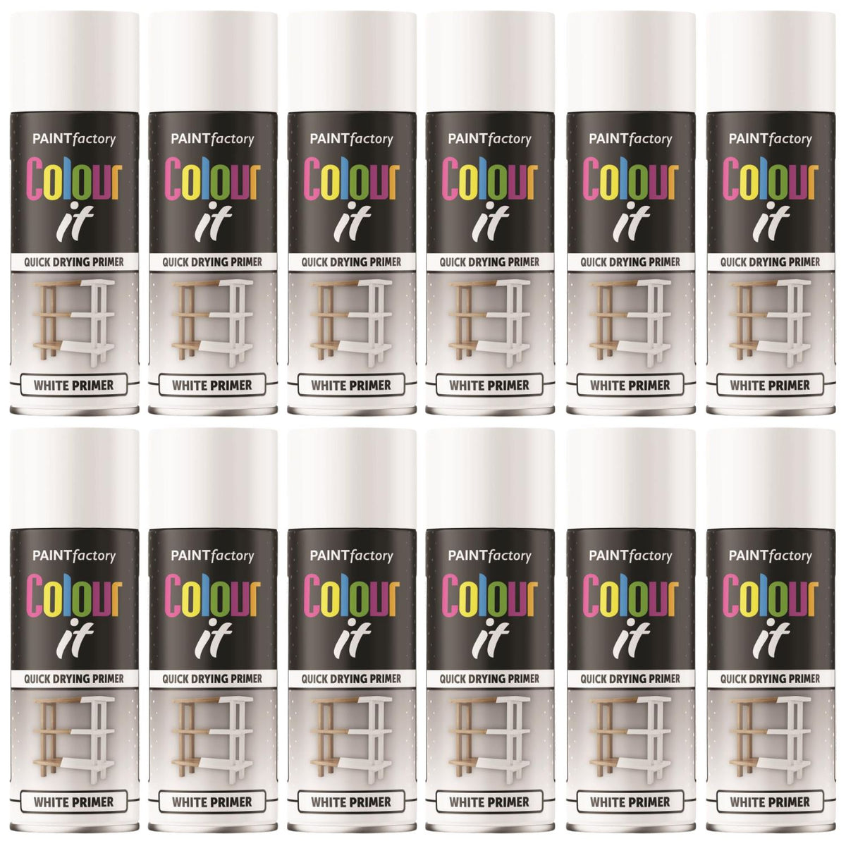 12X Paint Factory White Primer Spray Paint 400ml
