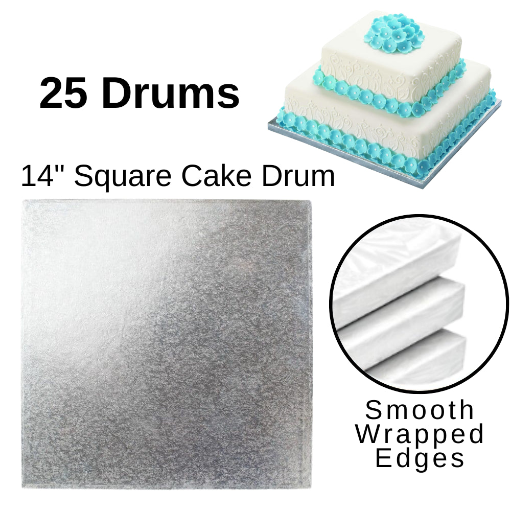 25 Boards - 14" Square Cake Drums - Silver Cake Drum