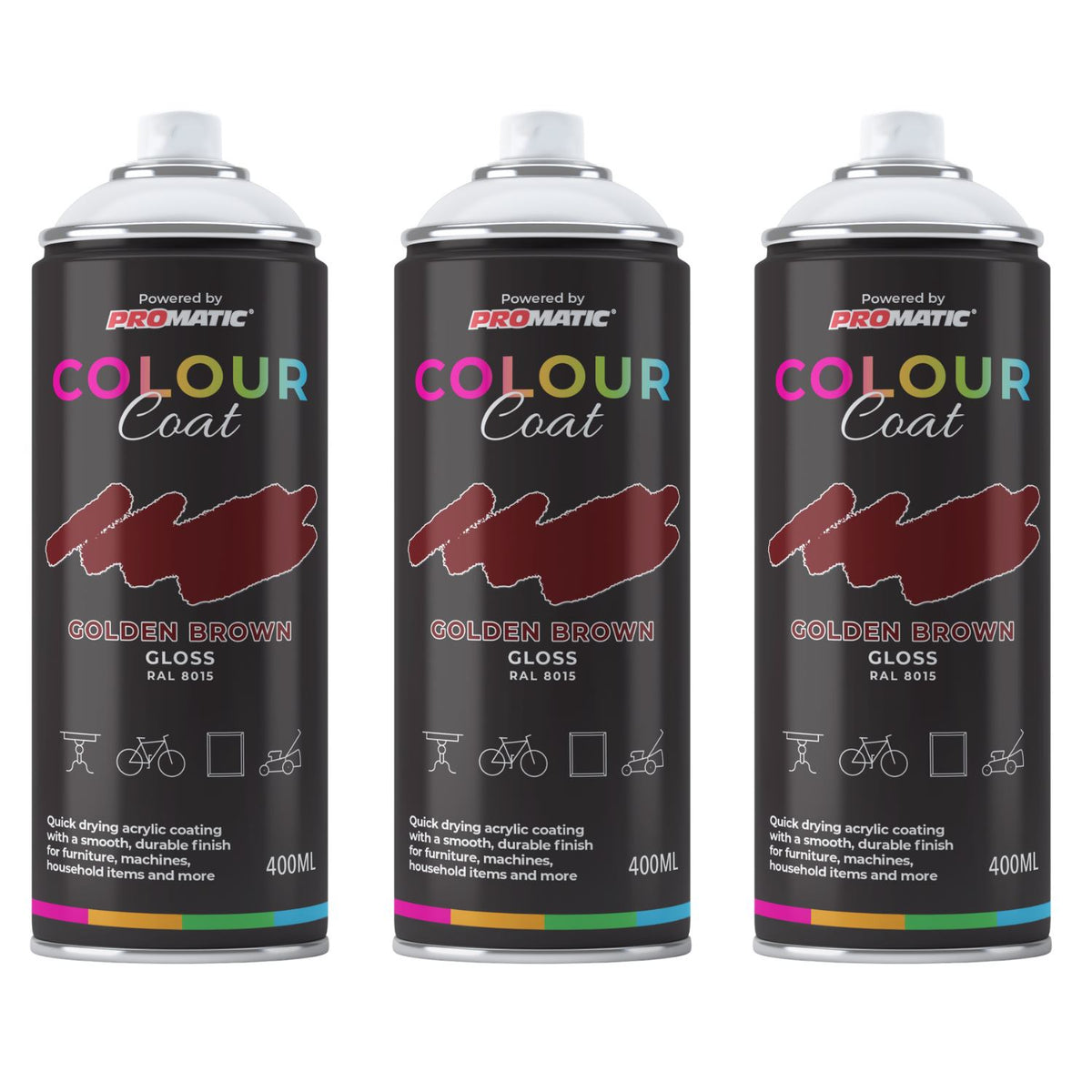 3X Golden Brown RAL 8015 Gloss Spray Paint 400ml