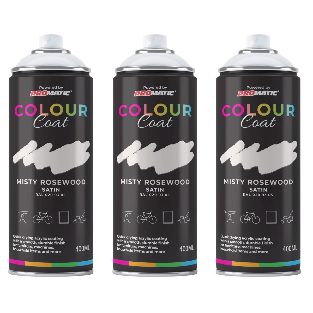 3X Misty Rosewood RAL 020 93 05 Satin Spray Paint 400ml