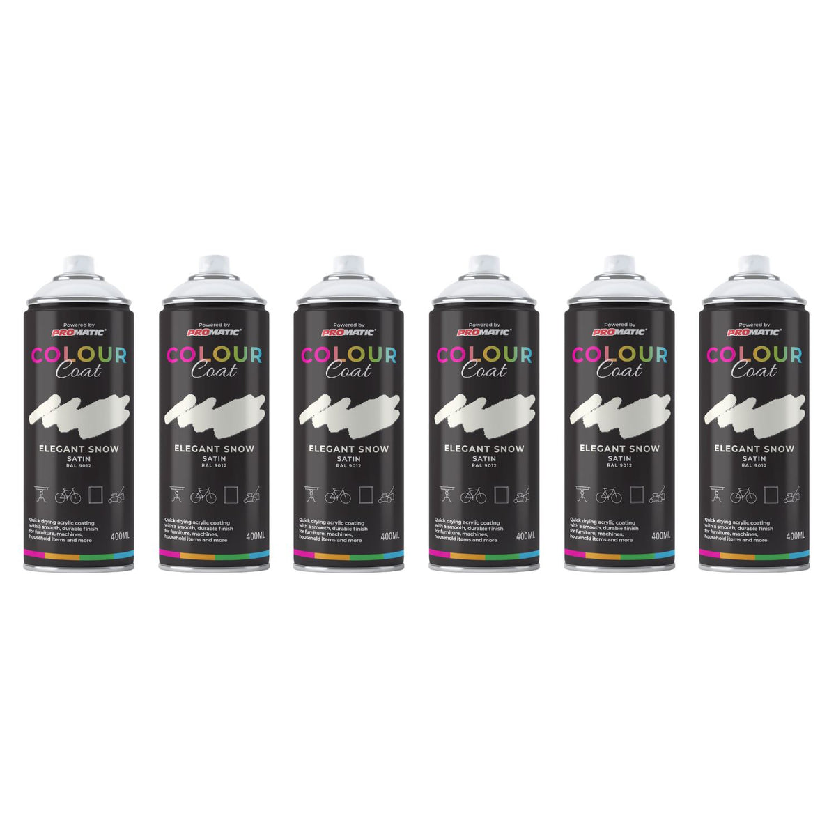 6X Elegant Snow RAL 9012 Satin Spray Paint 400ml
