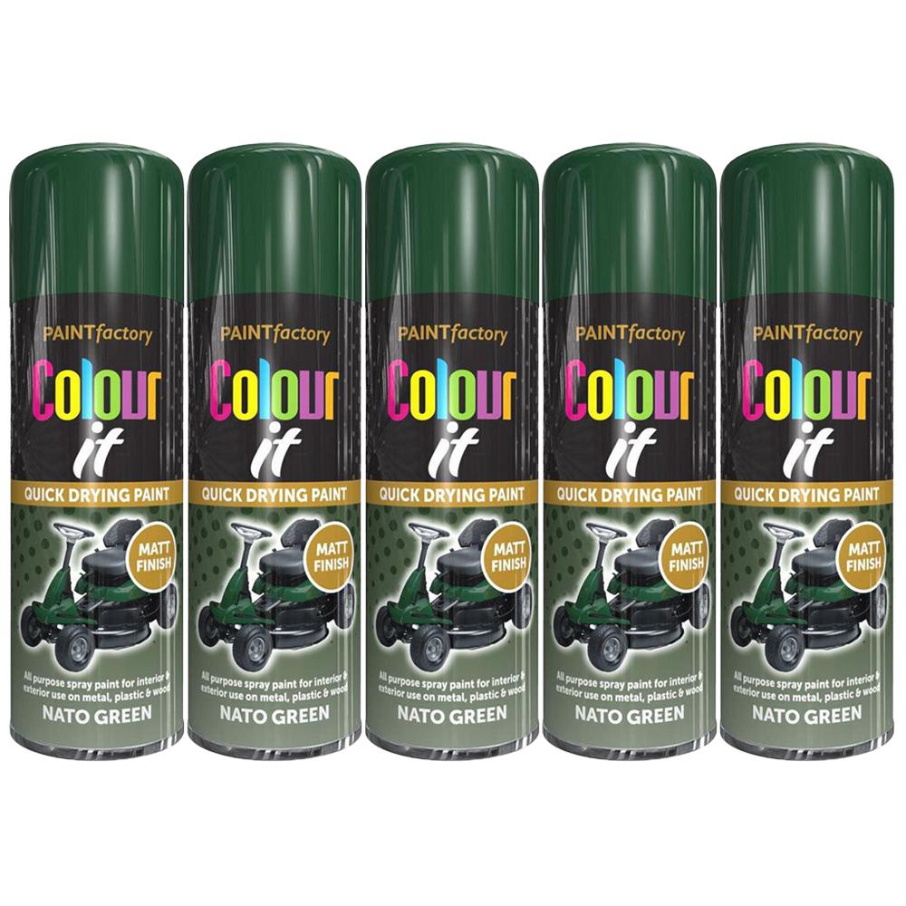 5X Paint Factory Nato Green Matt Spray Paint 400ml