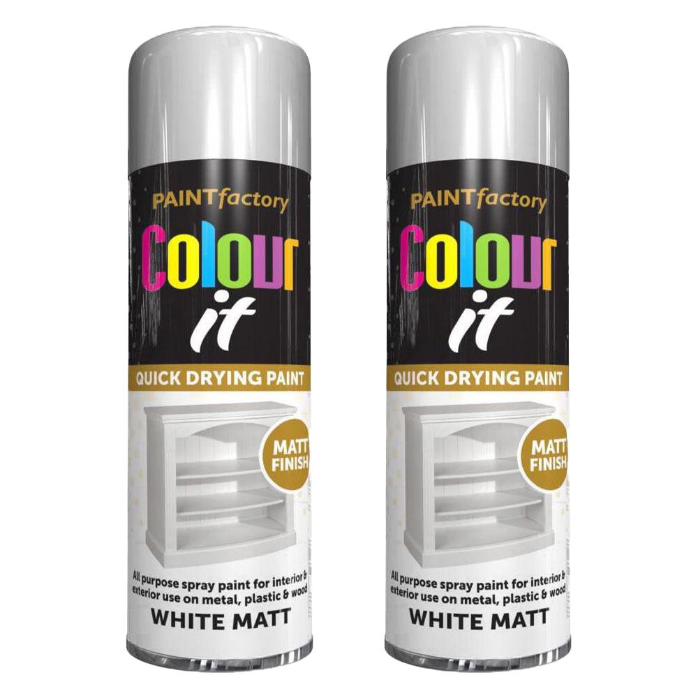 2X Paint Factory White Matt Spray Paint 250ml Spray Paint
