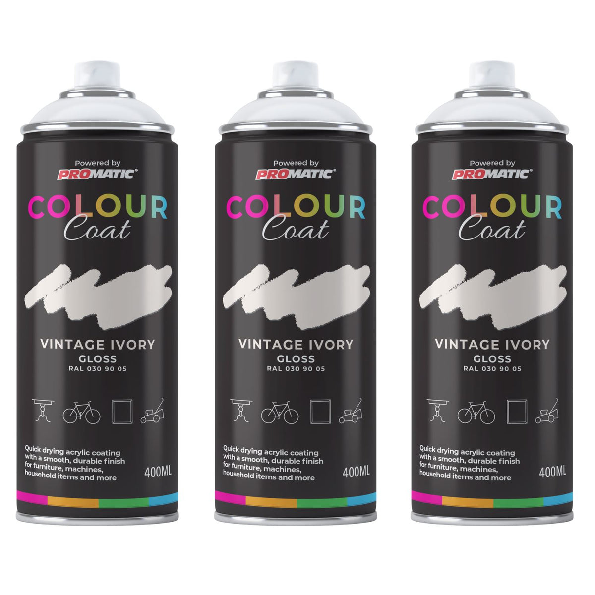 3X Vintage Ivory RAL 030 90 05 Gloss Spray Paint 400ml