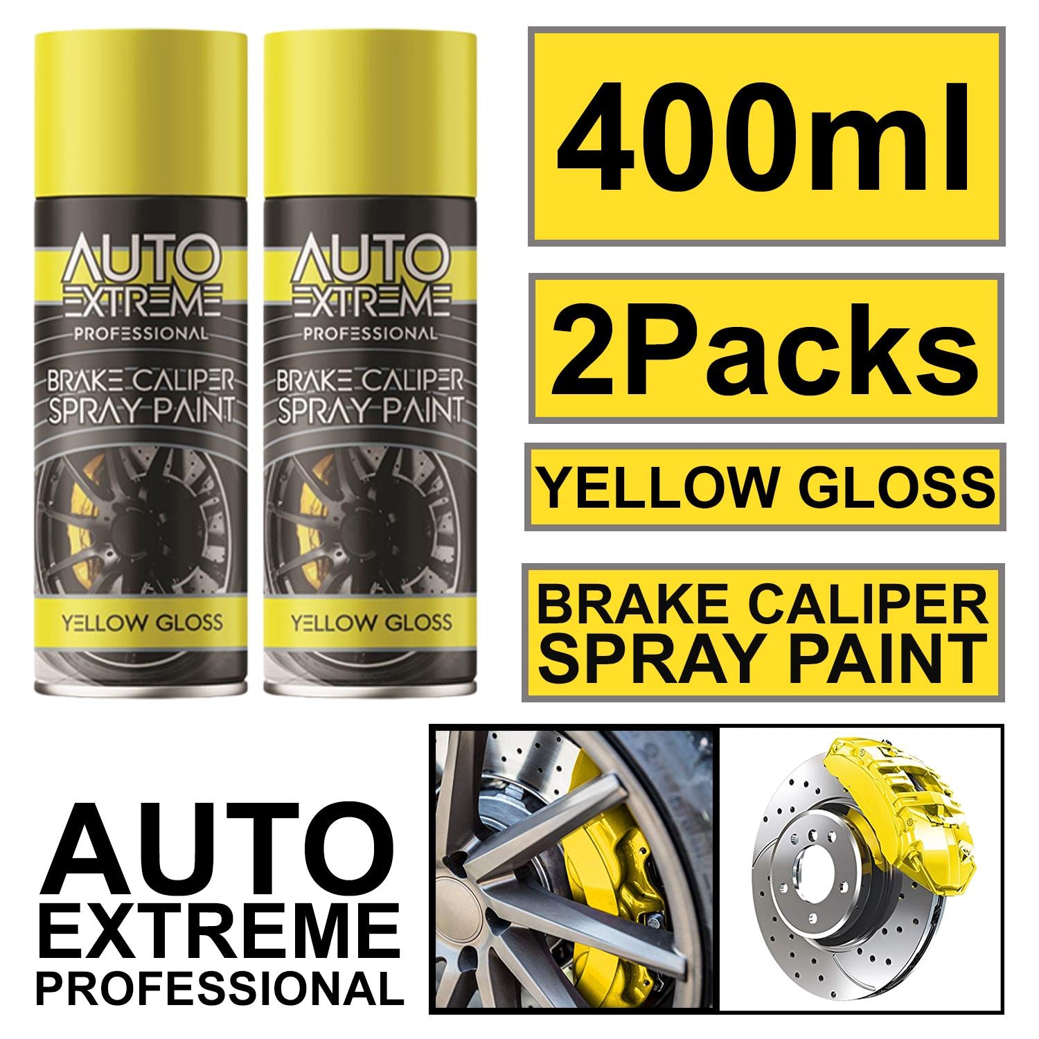 2X - Break Caliper Yellow Gloss Spray Paint 400ml Spray Paint