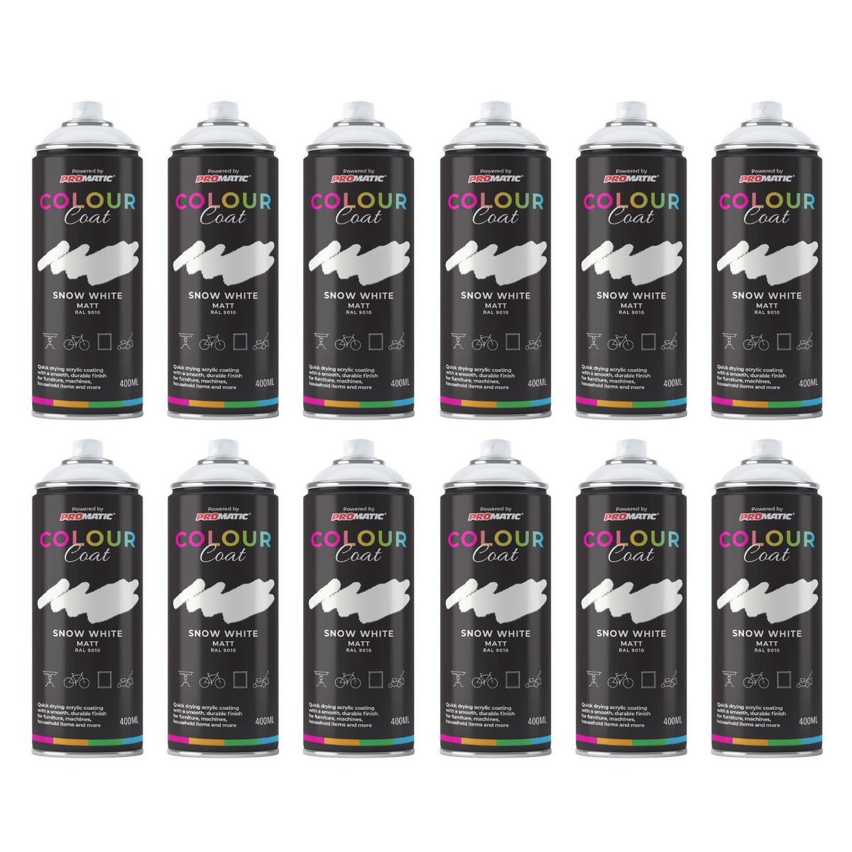 12X Snow White RAL 9010 Matt Spray Paint 400ml