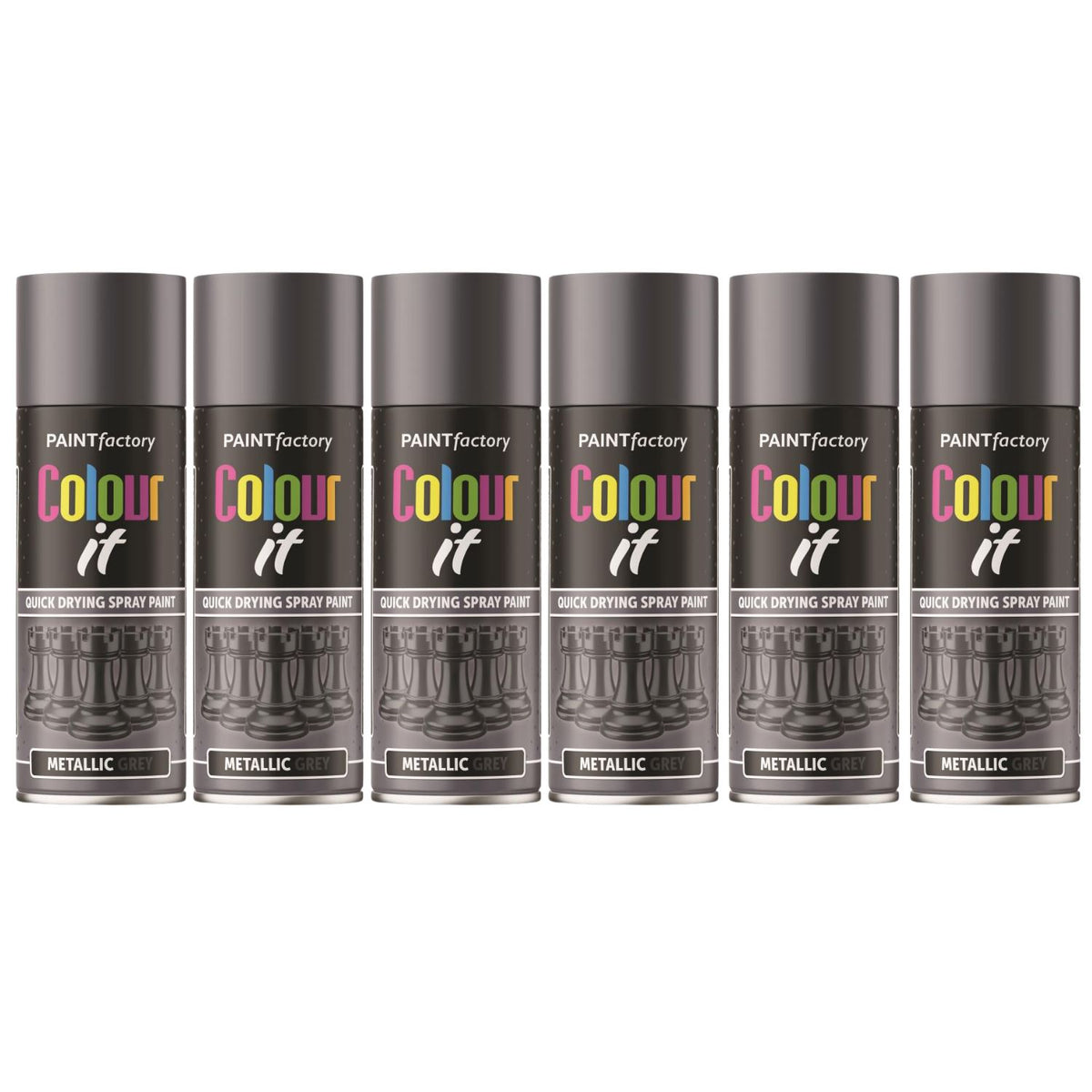 6X Paint Factory Paintgun Grey Metallic Spray Paint 400ml