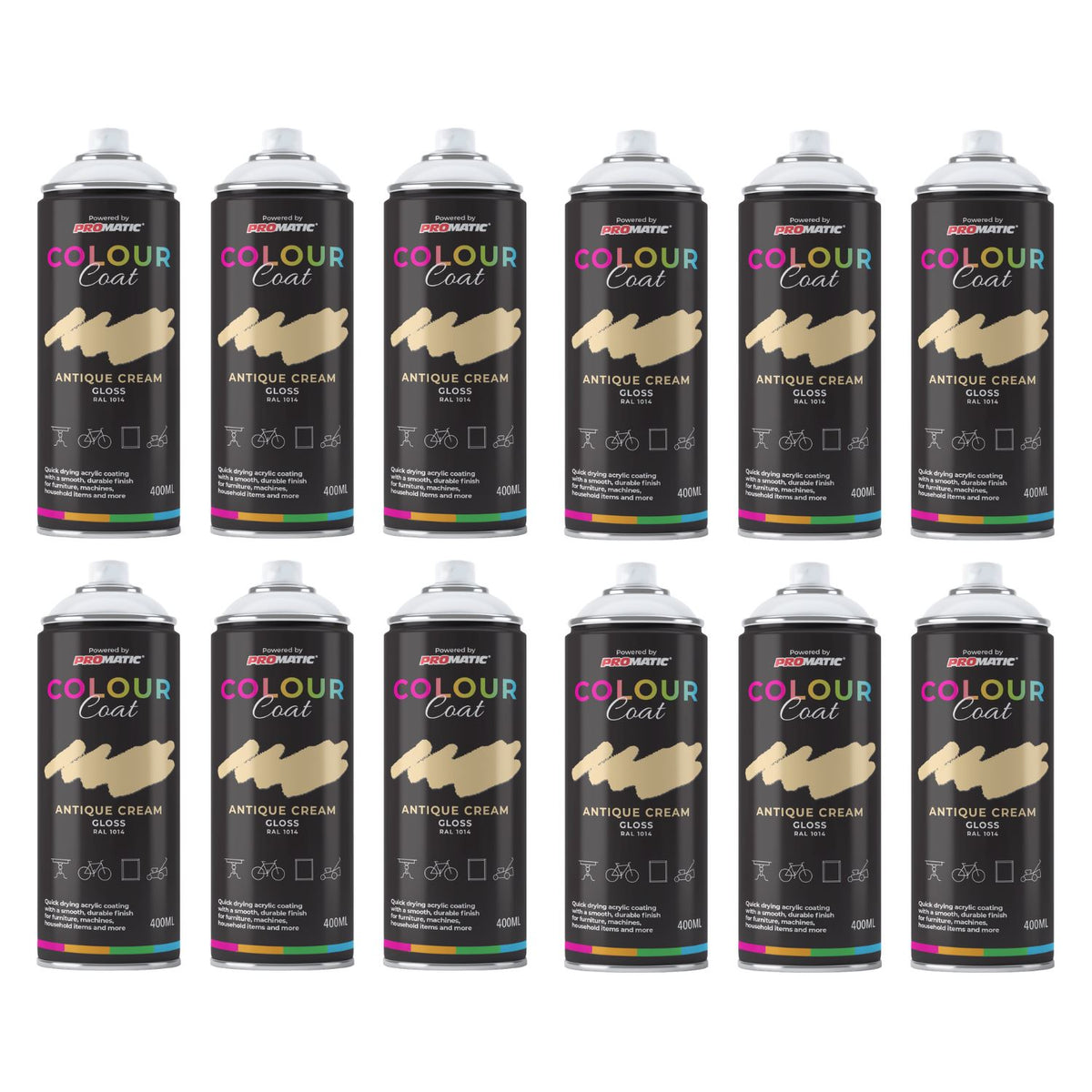 12X Antique Cream RAL 1014 Gloss Spray Paint 400ml