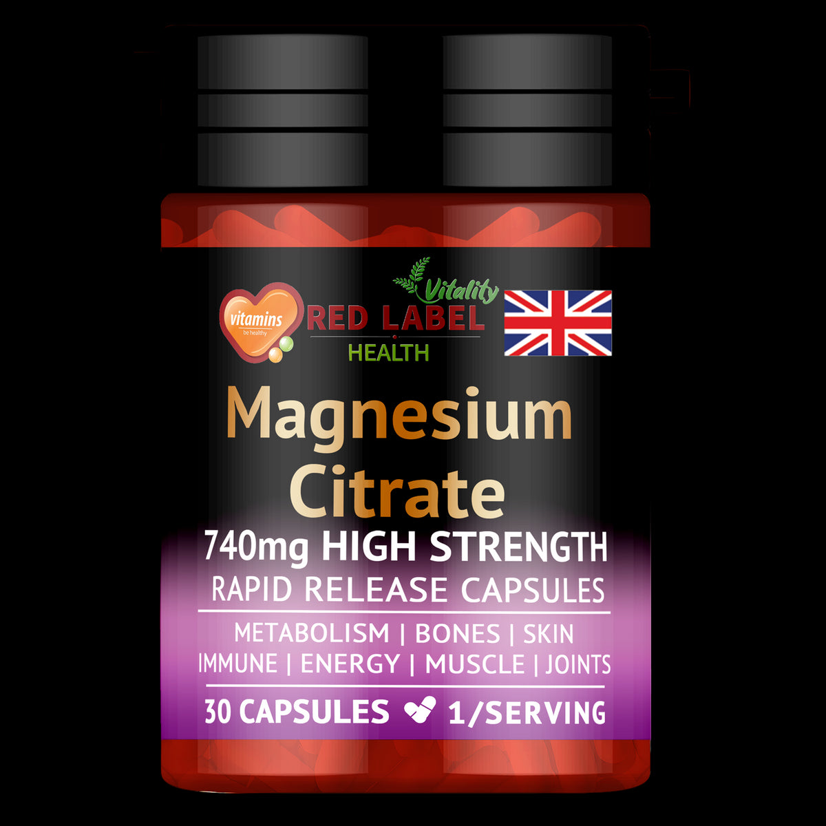 Magnesium Citrate 740mg 30 Capsules High Strength Fatigue & PMS