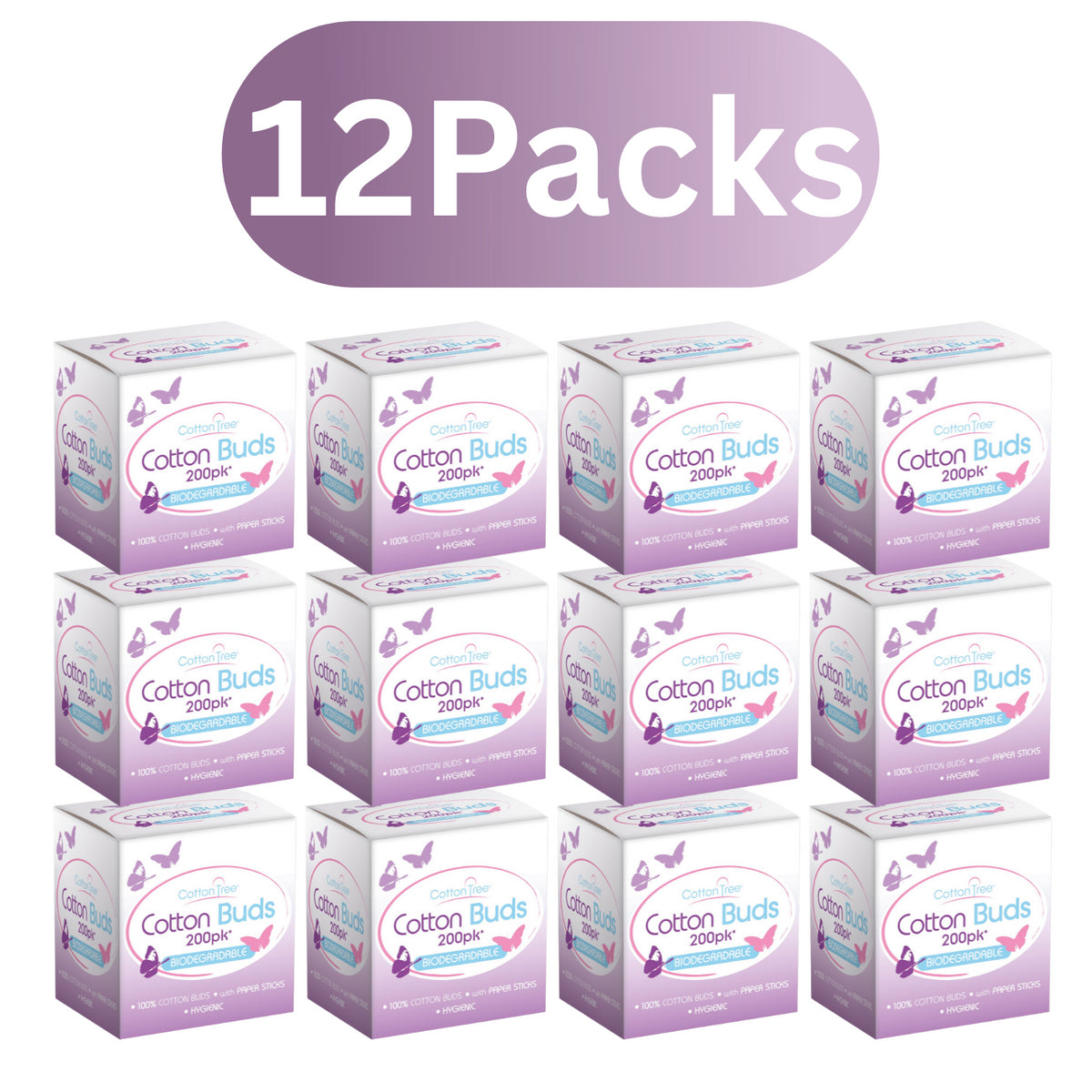 12X Cotton Tree Cotton Buds Biodegradable  200 Pack