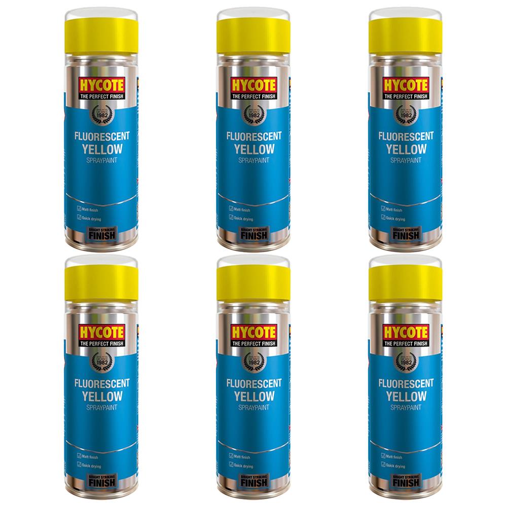 6X Hycote Fluorescent Yellow Spray Paint 400ml