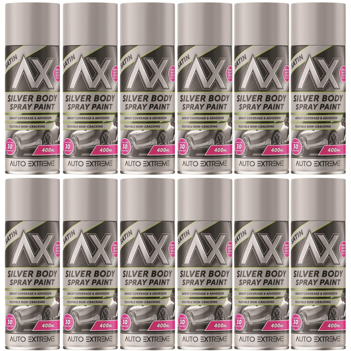 12X Auto Extreme Silver Spray Paint 400ml