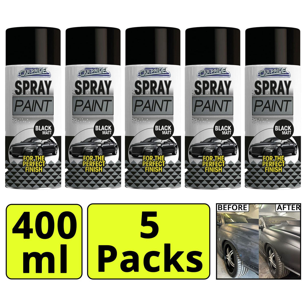 5X - Matt Black Car Spray 400ml