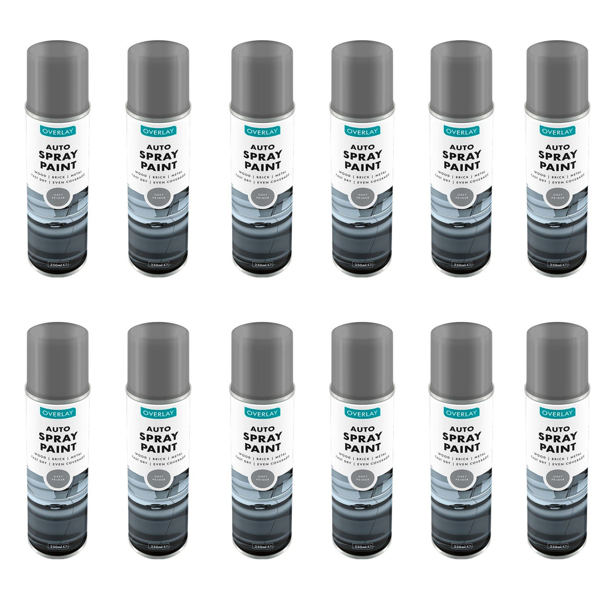 12X Overlay Grey Primer Auto Professional Spray Paint 250ml