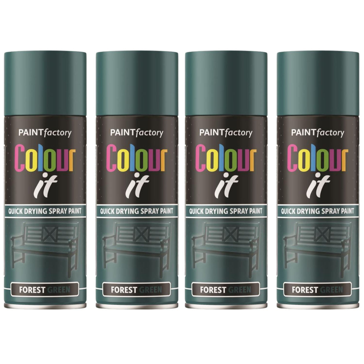 4X Paint Factory Forest Green Gloss Spray Paint 400ml