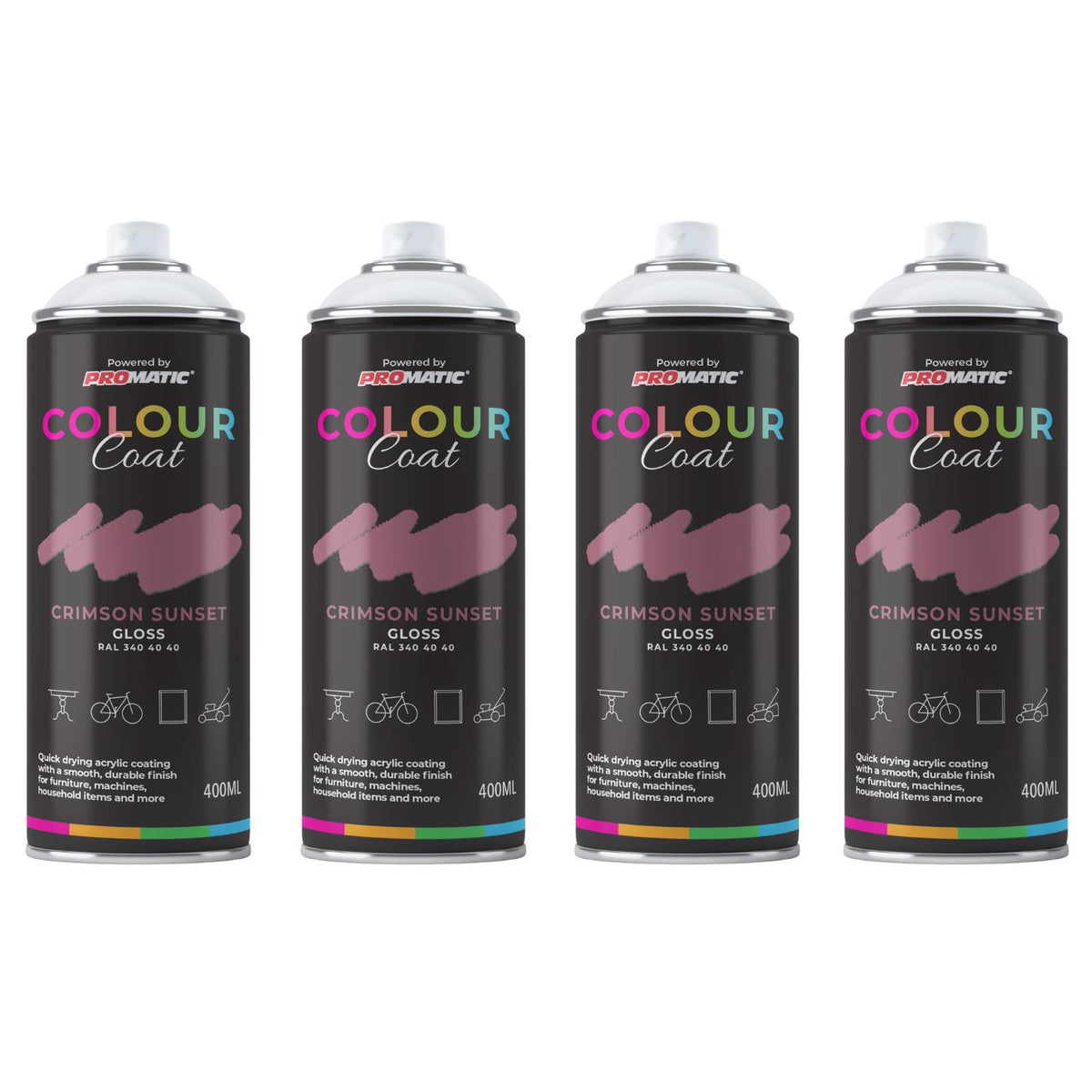 4X Crimson Sunset RAL 340 40 40 Gloss Spray Paint 400ml