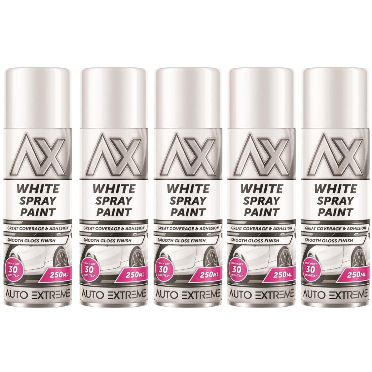 5X Auto Extreme White Gloss Spray Paint 250ml