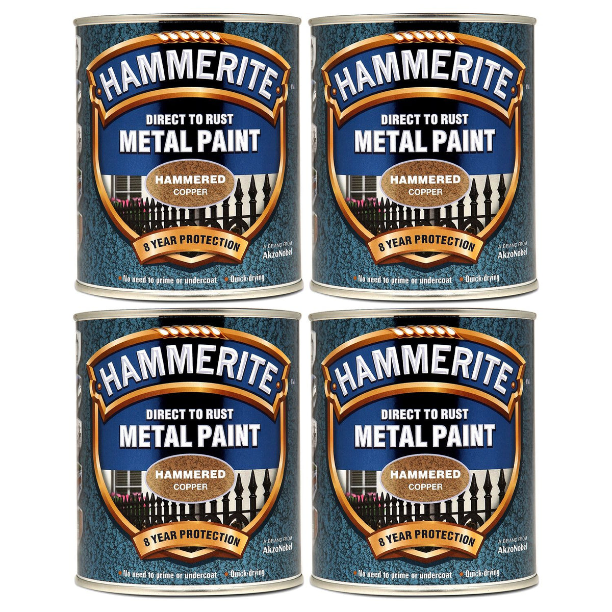 4X Hammerite Hammered Copper Paint 750ml Tin Paint