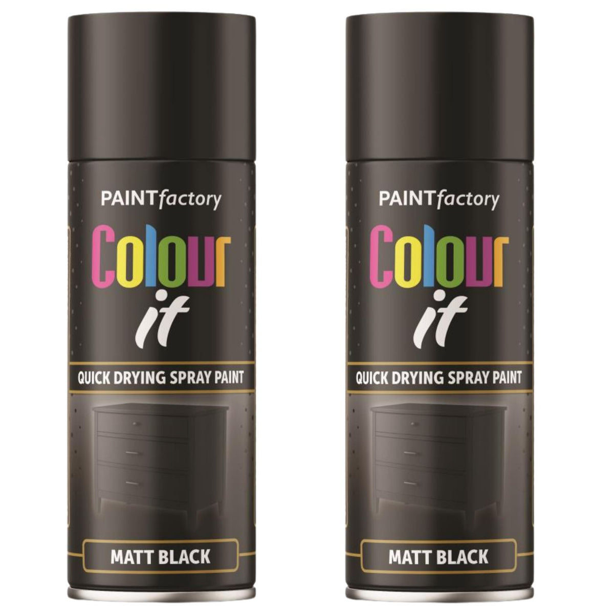 2X Paint Factory Black Matt Spray Paint 400ml