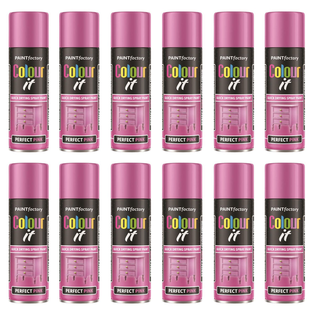 12X Paint Factory Pink Gloss Spray Paint 250ml