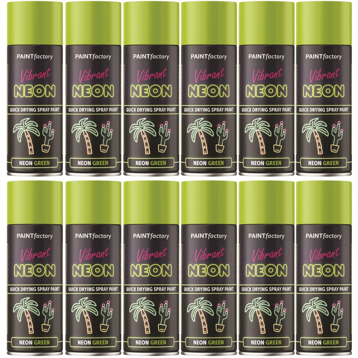 12X Paint Factory Neon Green Spray Paint 400ml