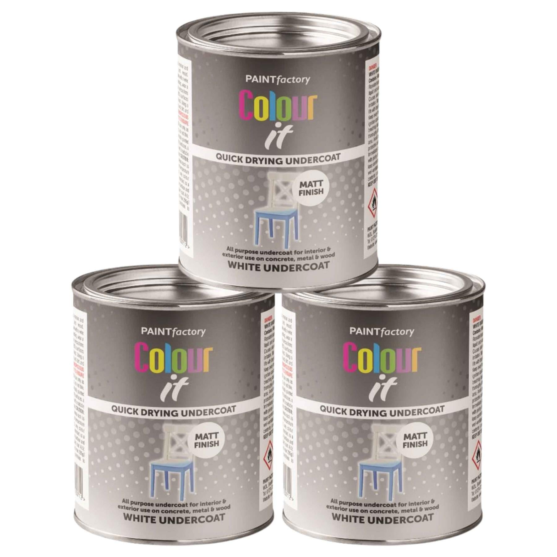 3X Paint Factory White Matt Undercoat Tin Paint 300ml Tin Paint