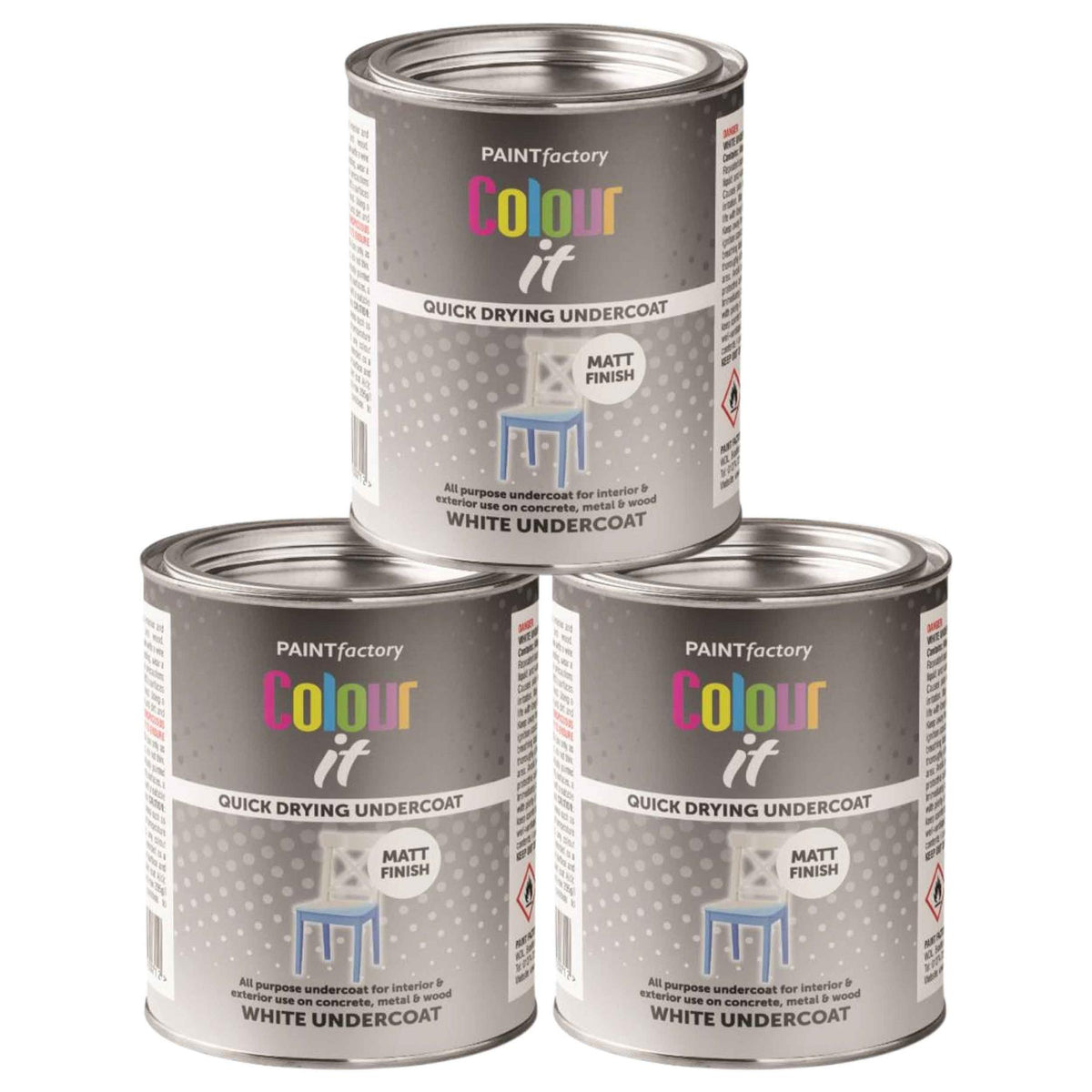 3X Paint Factory White Matt Undercoat Tin Paint 300ml Tin Paint