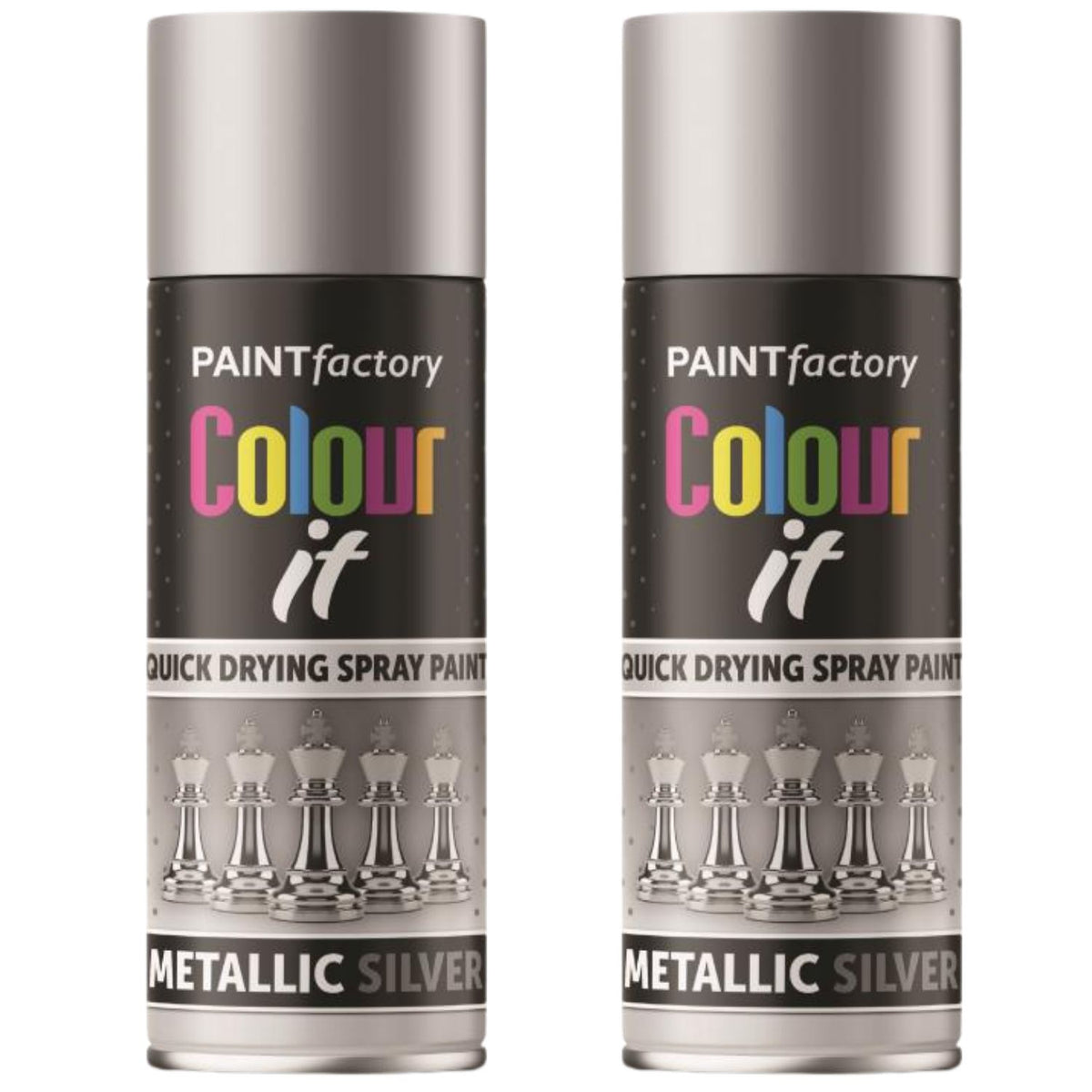 2X Paint Factory Metallic Silver Spray Paint 200ml
