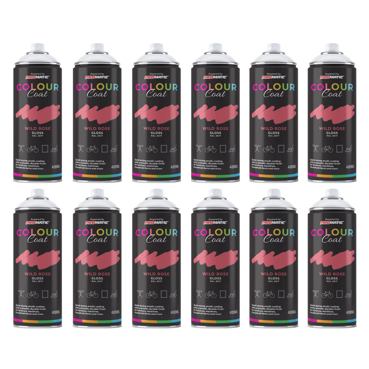 12X Wild Rose RAL 3017 Gloss Spray Paint 400ml