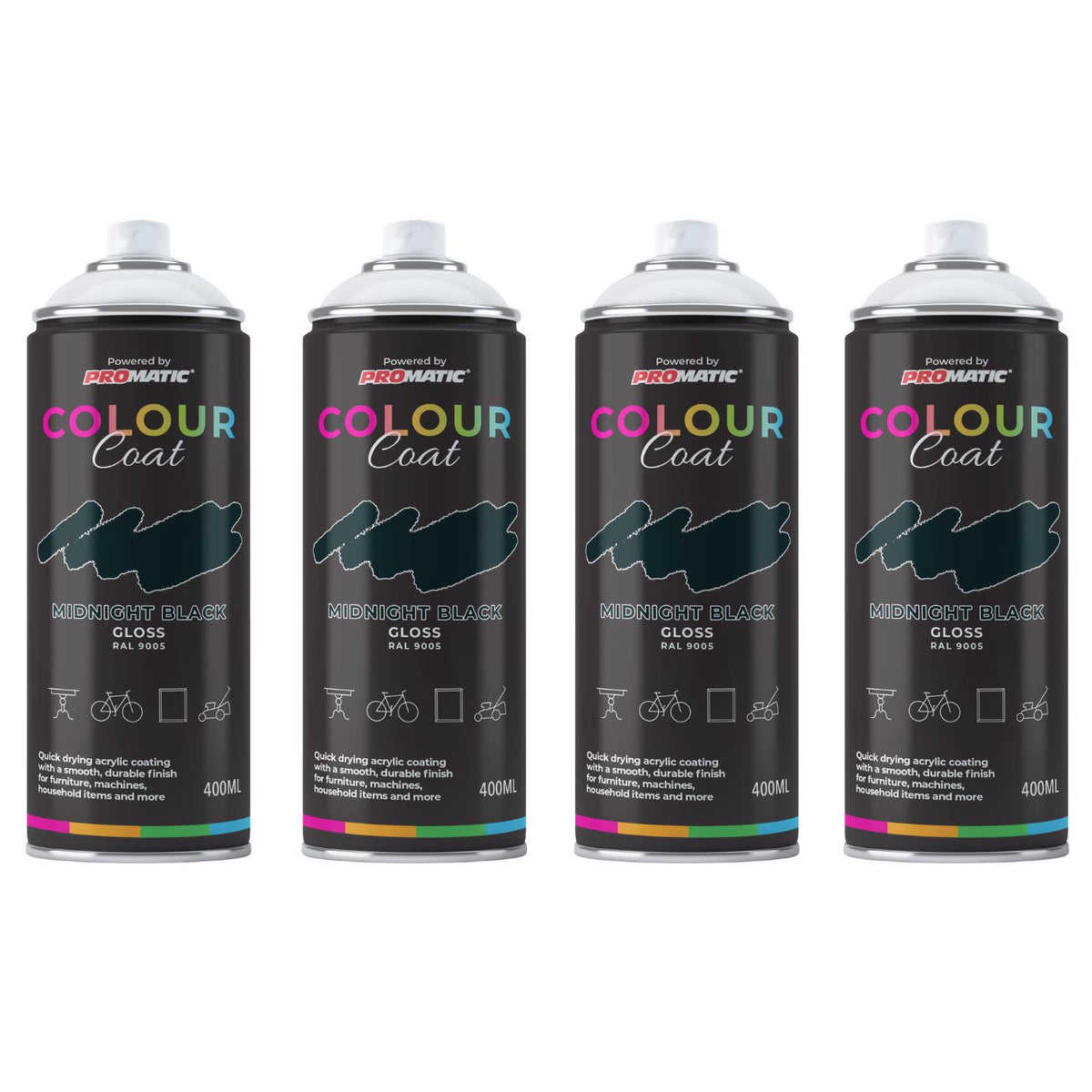 4X Midnight Black RAL 9005 Gloss Spray Paint 400ml