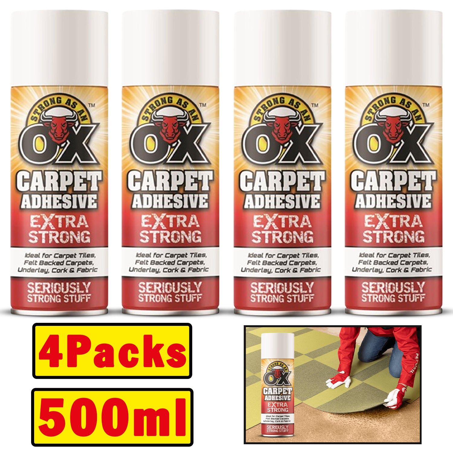 4X Strong As An Ox Carpet Adhesive Spray 500ml