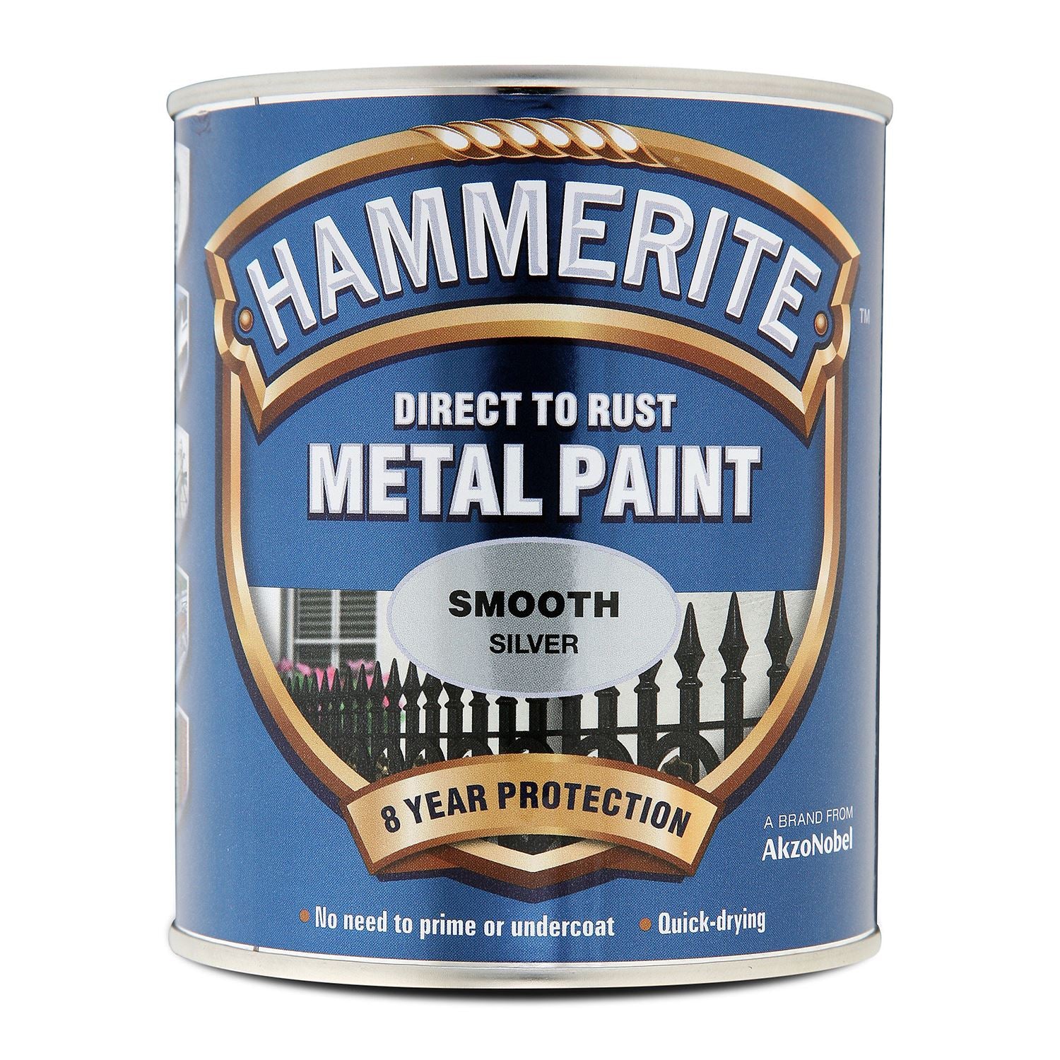 Hammerite Smooth Silver Paint 750ml With 1" Paint Brush