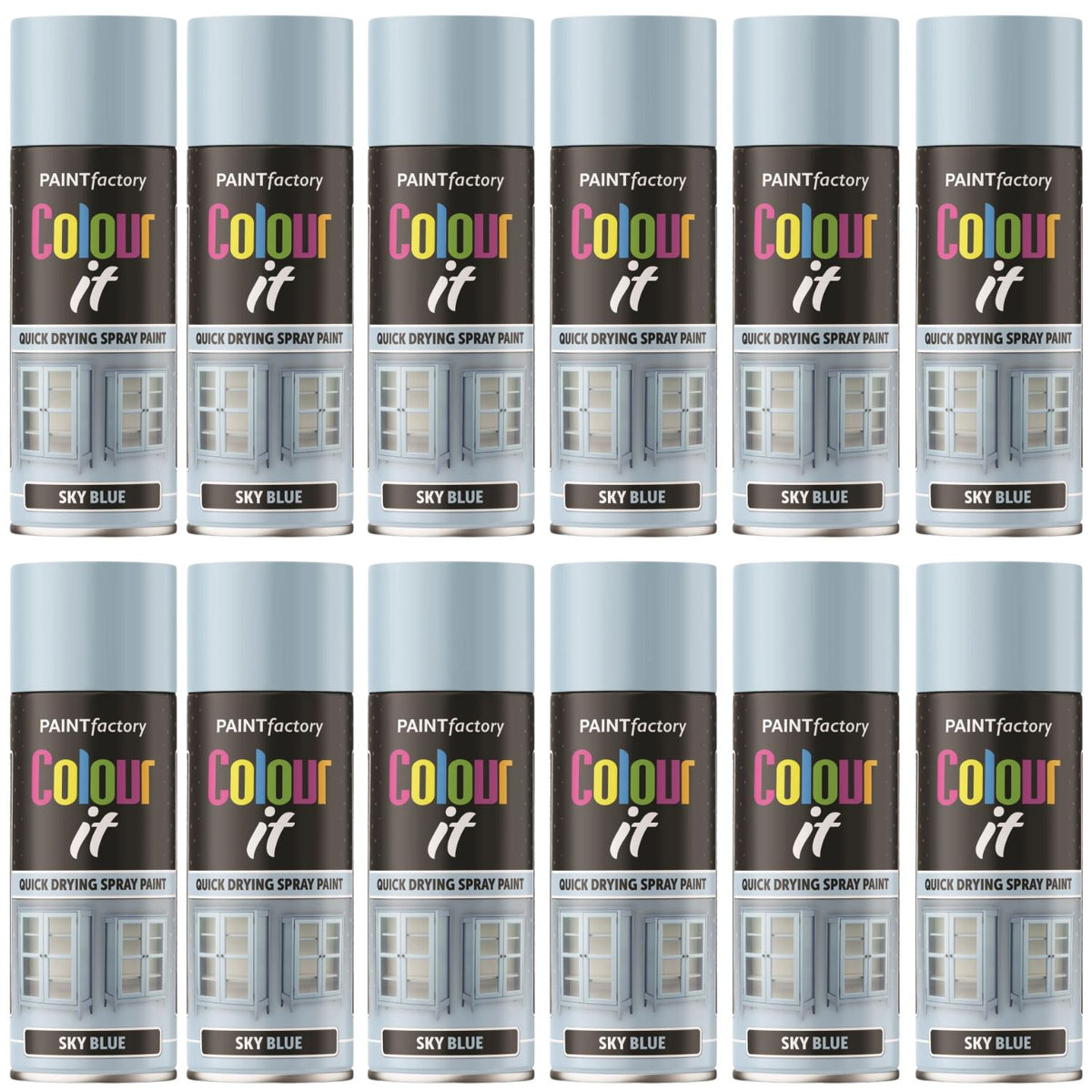 12X Paint Factory Sky Blue Gloss Spray Paint 400ml