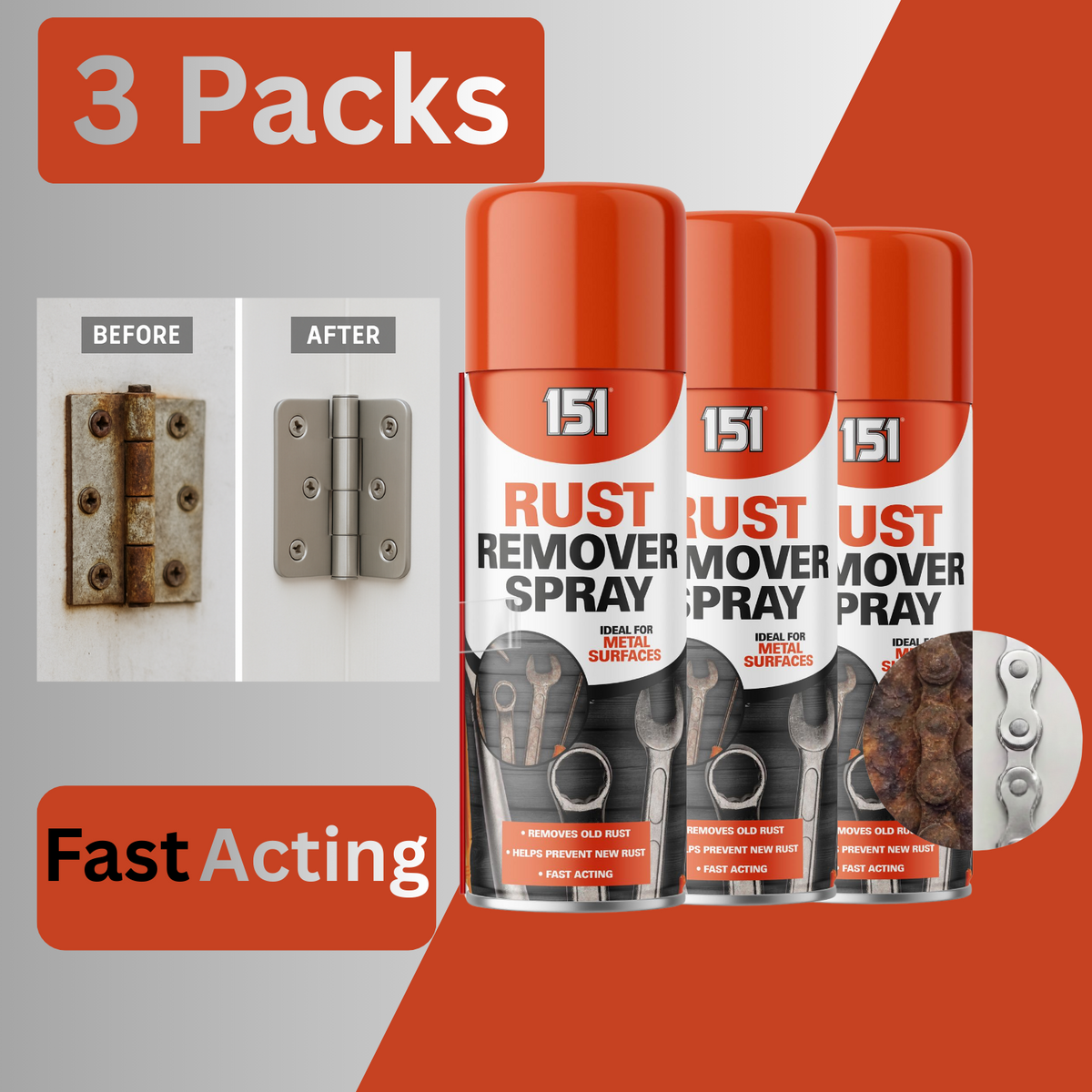 3X 151 Rust Remover Spray 400ml Removes Old Rust, Prevents New, Fast Acting