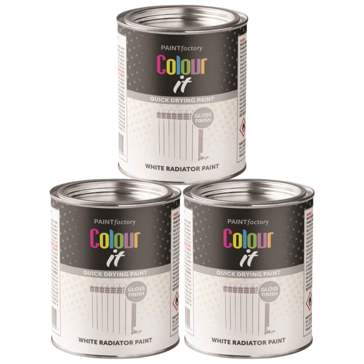 3X Paint Factory White Gloss Radiator Tin Paint 300ml