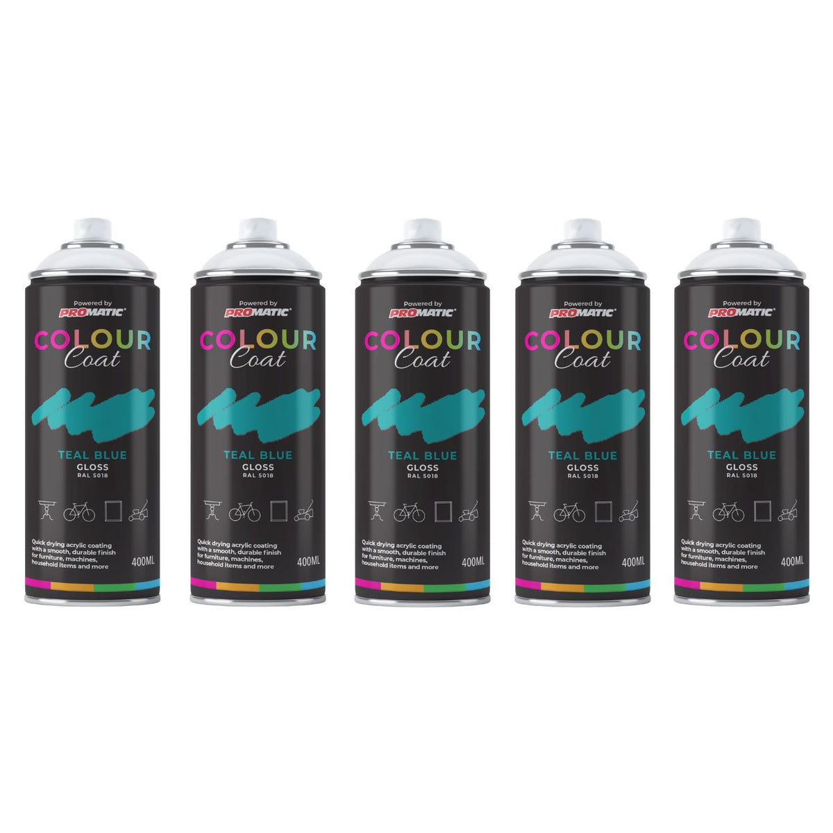 5X Teal Blue RAL 5018 Gloss Spray Paint 400ml