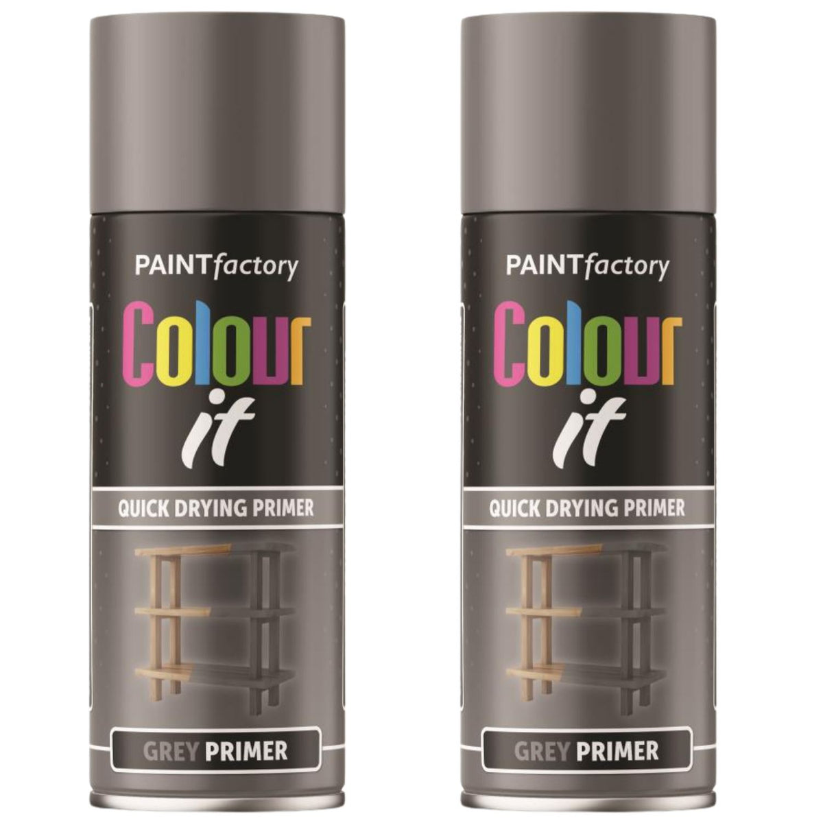 2X Paint Factory Grey Primer Spray Paint 400ml