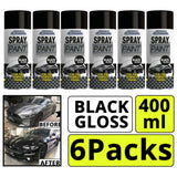 6X - Gloss Black Car Spray 400ml