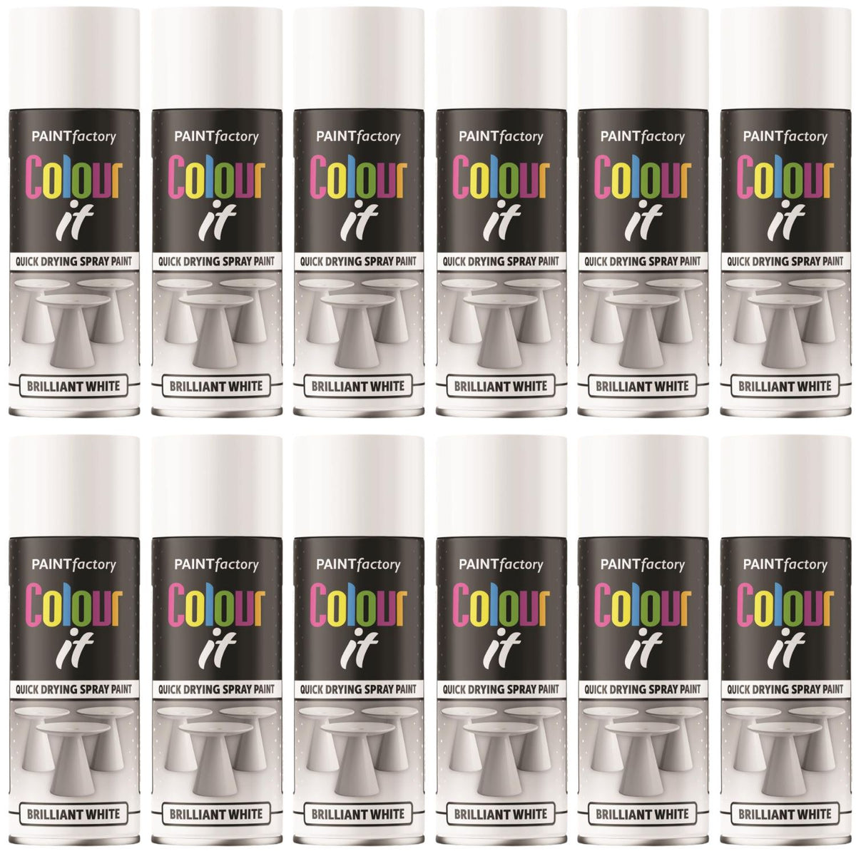12X Paint Factory Brilliant White Gloss Spray Paint 400ml