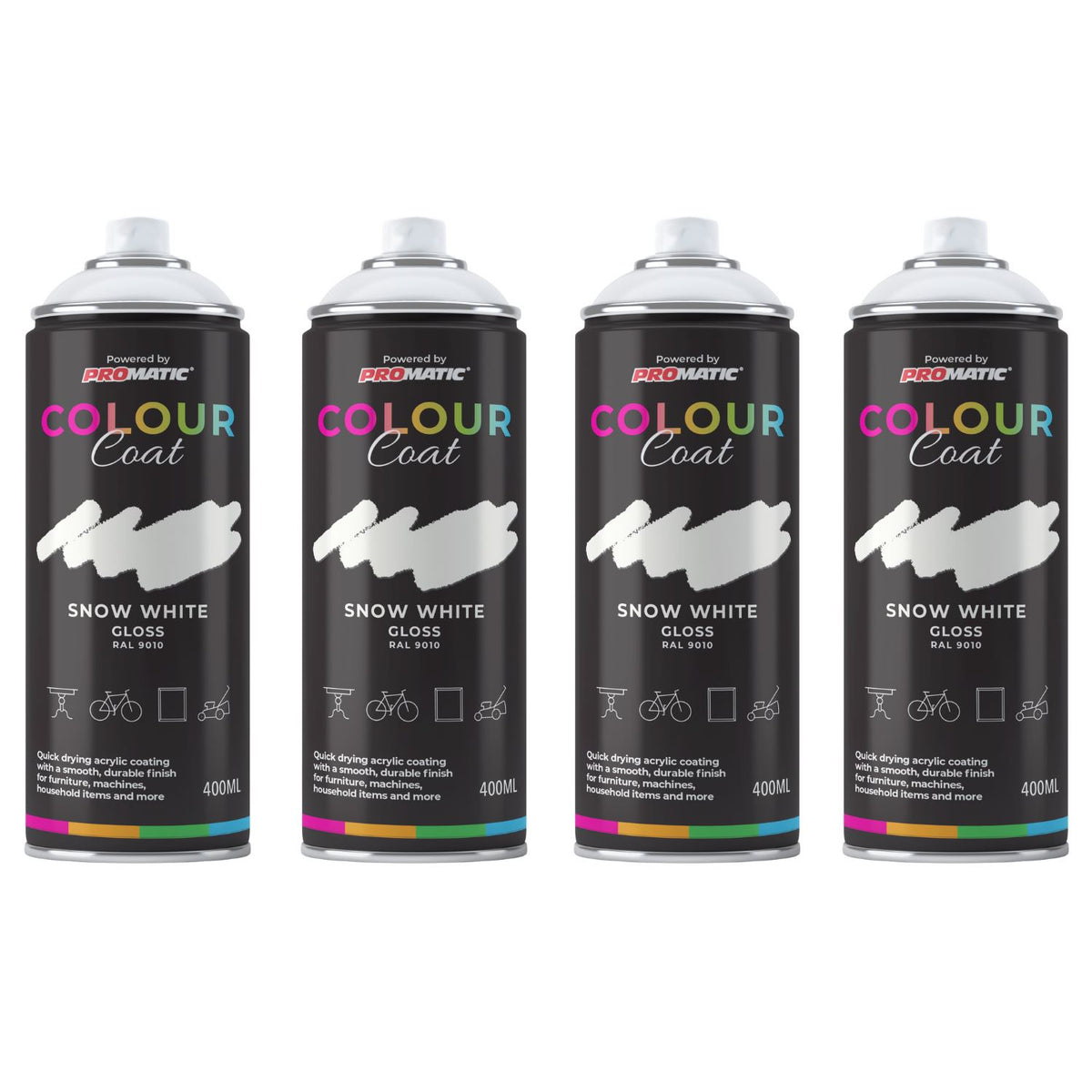 4X Snow White RAL 9010 Gloss Spray Paint 400ml