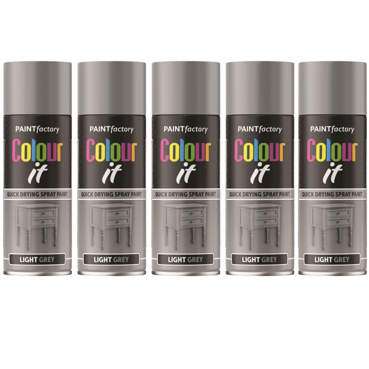 5X Paint Factory Light Grey Gloss Spray Paint 400ml