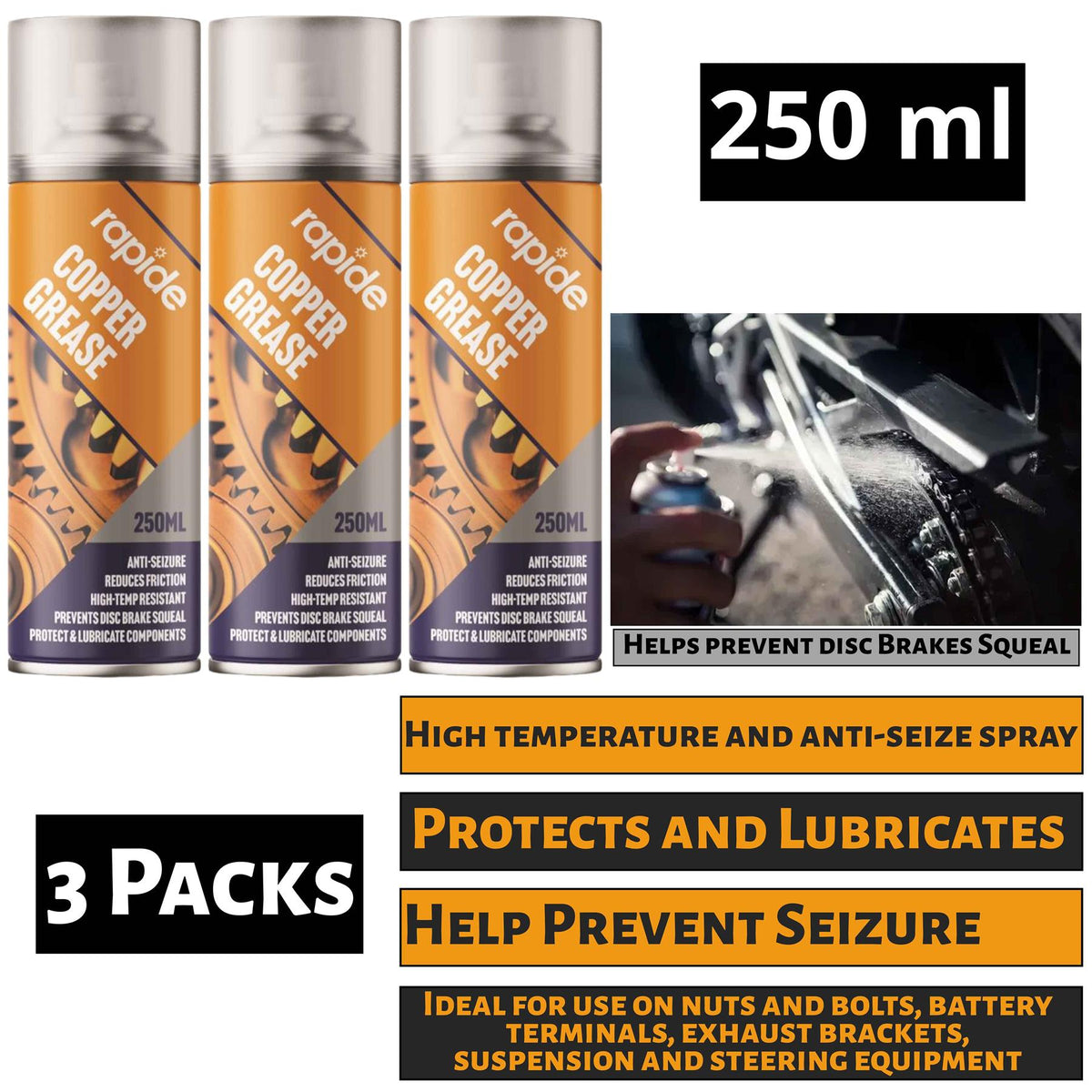 3X Rapide Copper Grease 250ml Spray Paint